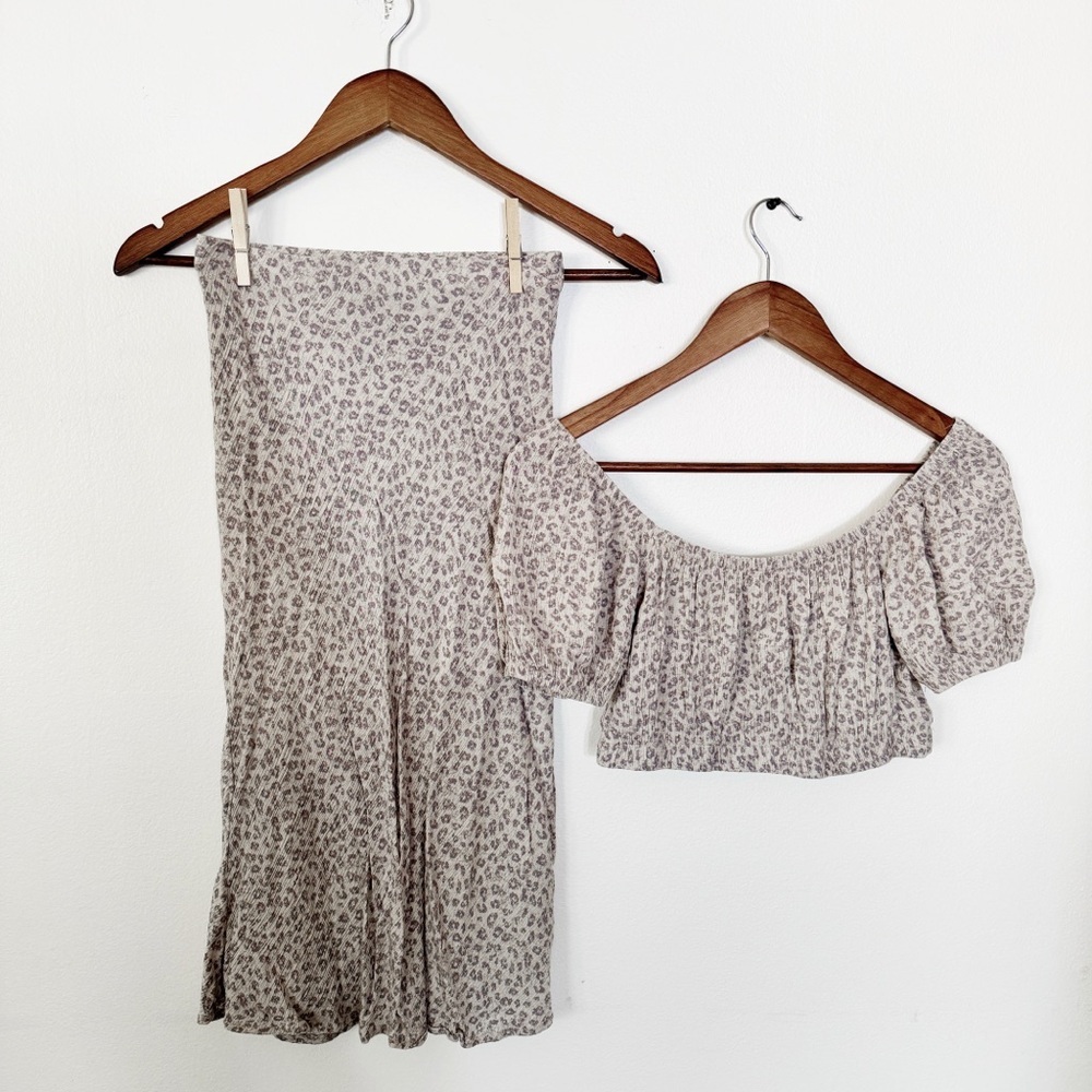 Grace Leopard Print Off-Shoulder Top and Skirt Set S/M